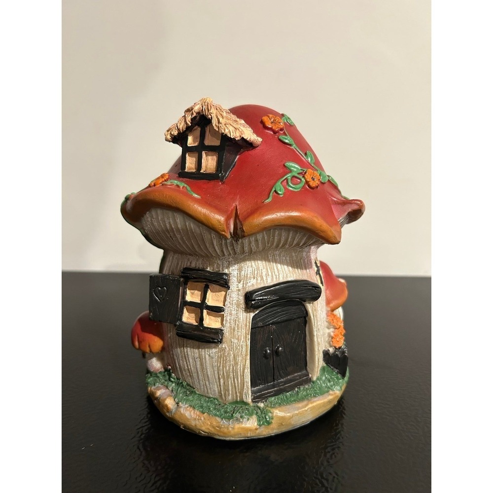 Vintage Cottage Core Orange Mushroom Whimsy Fairy Gnome Hut House Bust Sculpture